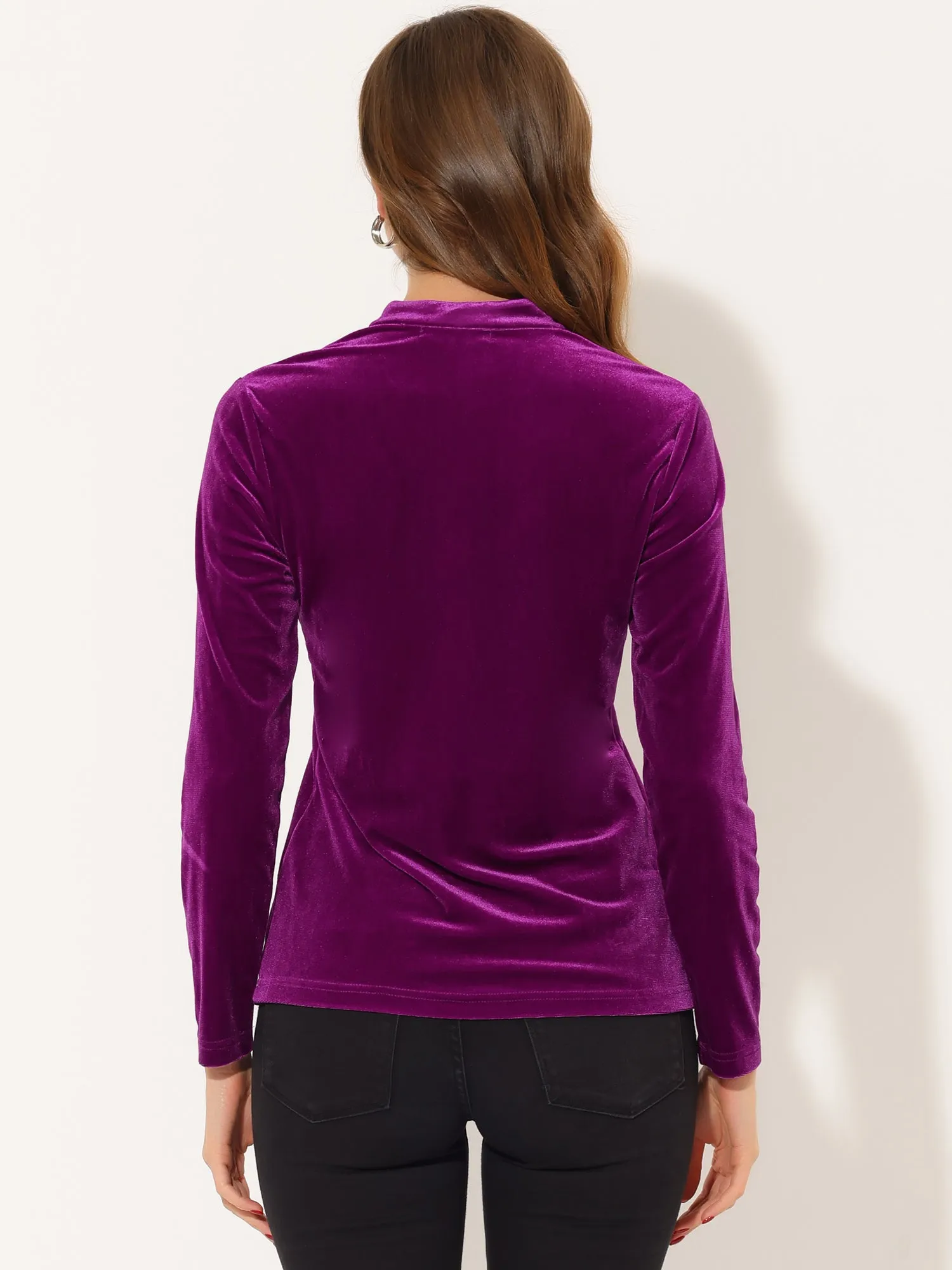 Casual Velvet Top Office Soft Long Sleeve V Neck T-Shirt sold by Allegra K product image thumbnail 3