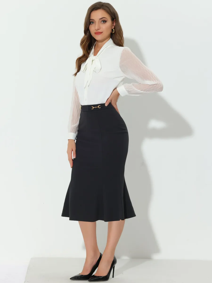 Bodycon High Waist Ruffle Hem Fishtail Mermaid Midi Skirt sold by Allegra K