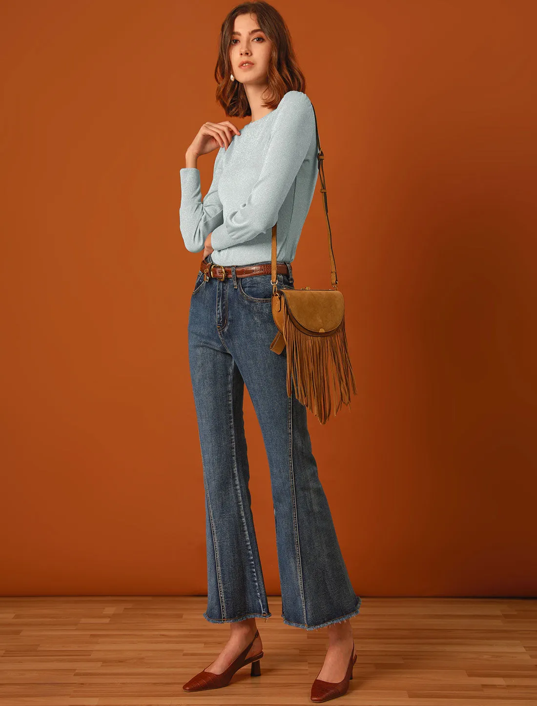 Vintage Top Blouse Crew Neck Glitter Casual Knit Shirt sold by Allegra K product image thumbnail 3