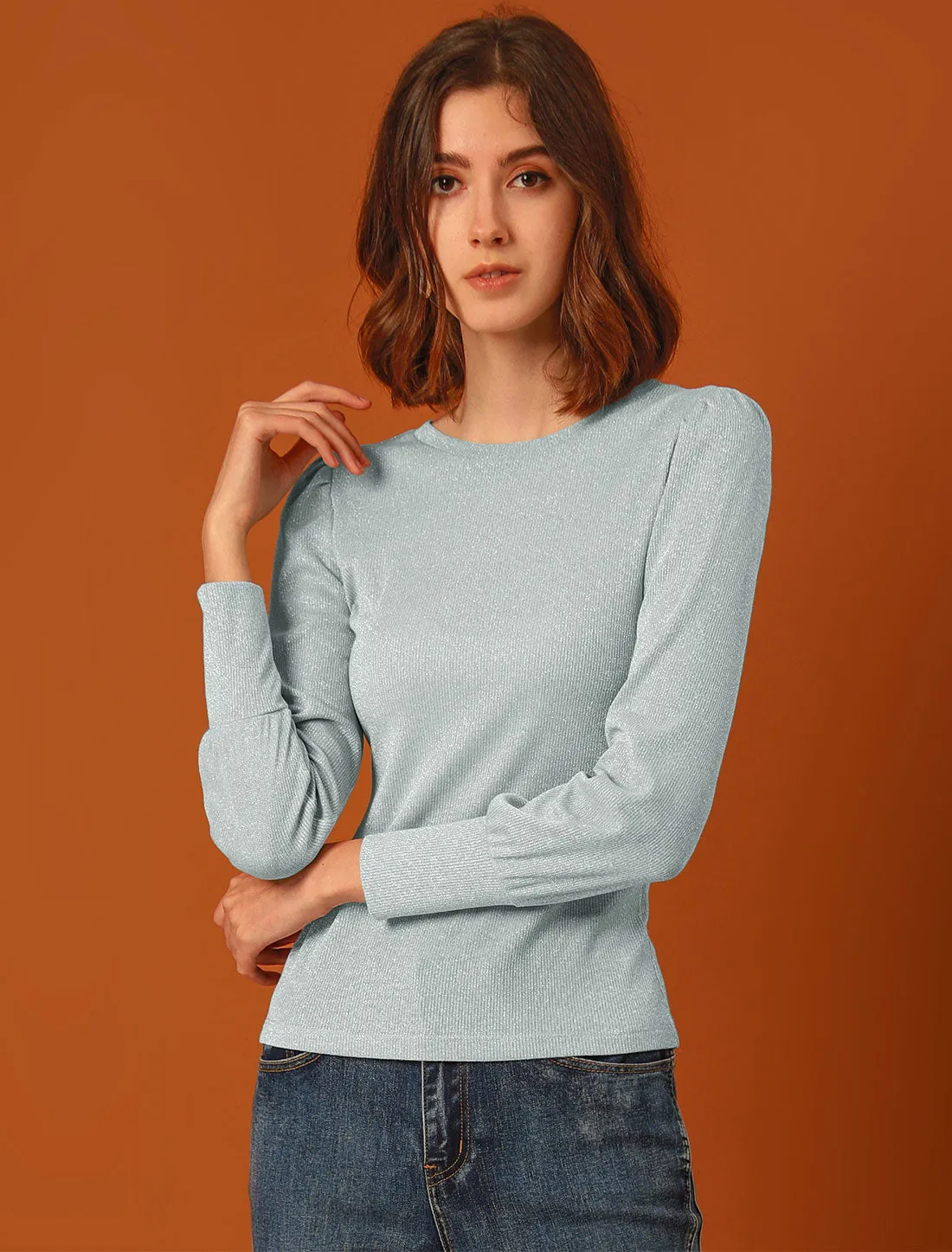 Vintage Top Blouse Crew Neck Glitter Casual Knit Shirt sold by Allegra K product image thumbnail 2