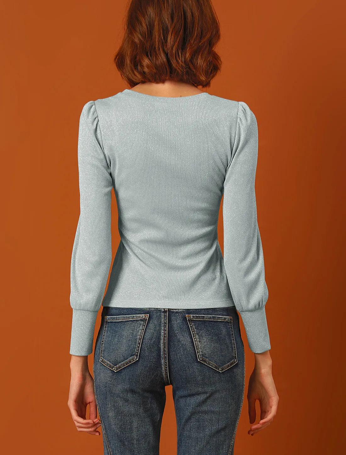 Vintage Top Blouse Crew Neck Glitter Casual Knit Shirt sold by Allegra K product image thumbnail 5