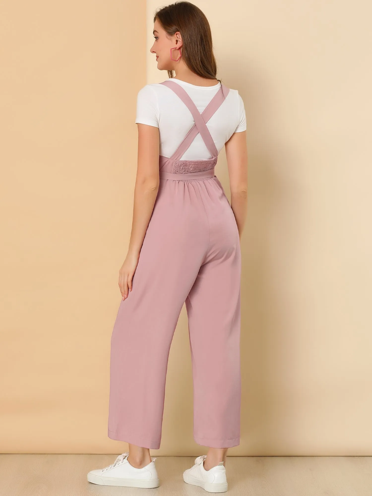 High Waist Wide Leg Belted Jumpsuit Button Long Overalls sold by Allegra K product image thumbnail 5
