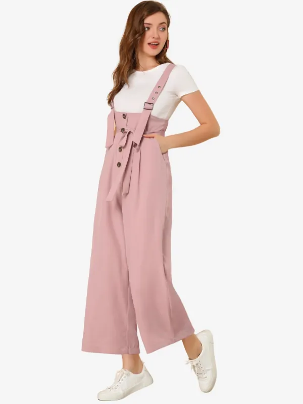 High Waist Wide Leg Belted Jumpsuit Button Long Overalls sold by Allegra K