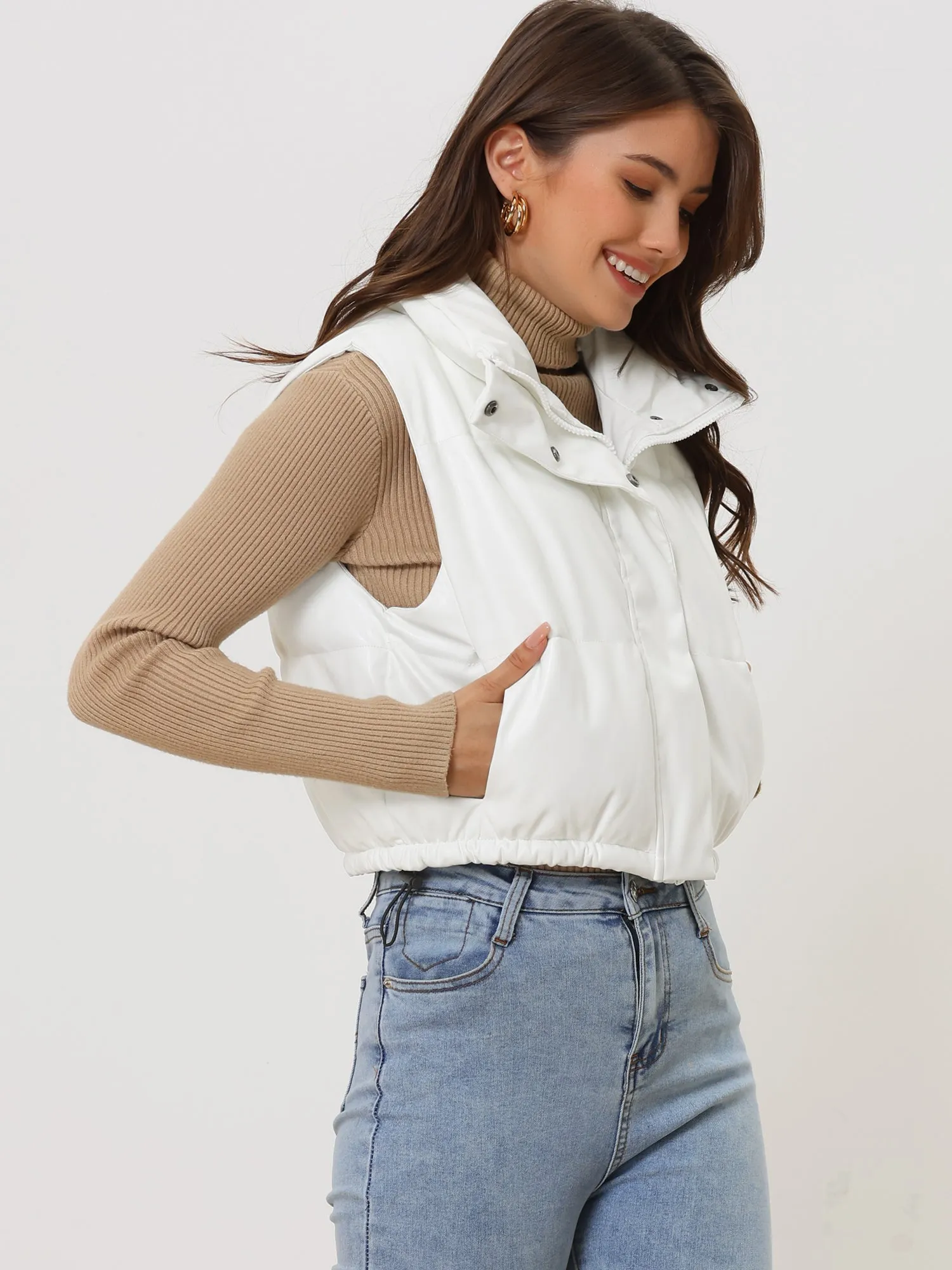 Women's Puffer Vest Lightweight Cropped Quilted Padded Zip Up Sleeveless Jacket sold by Allegra K product image thumbnail 2