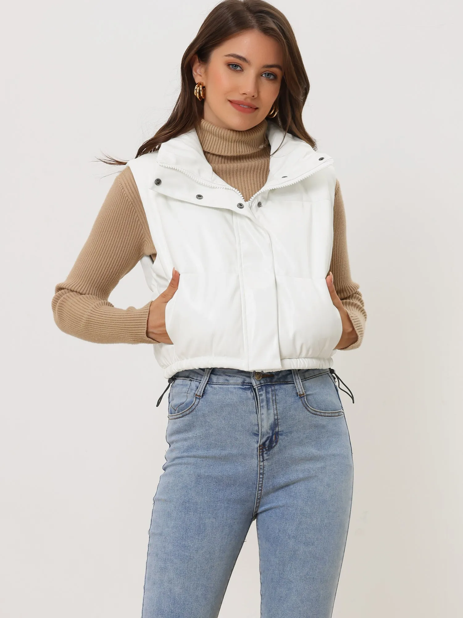 Women's Puffer Vest Lightweight Cropped Quilted Padded Zip Up Sleeveless Jacket sold by Allegra K