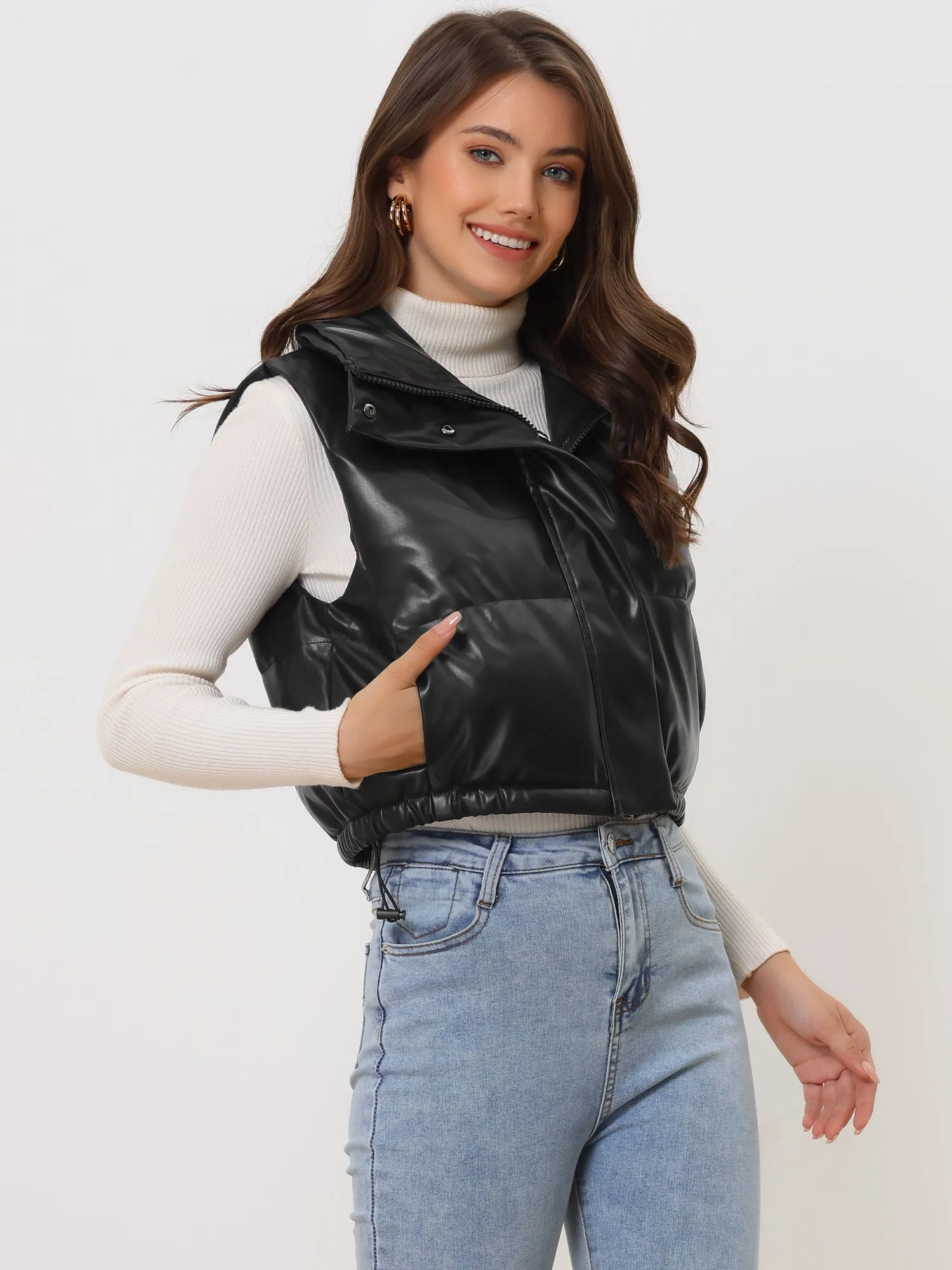 Women's Puffer Vest Lightweight Cropped Quilted Padded Zip Up Sleeveless Jacket sold by Allegra K product image thumbnail 5