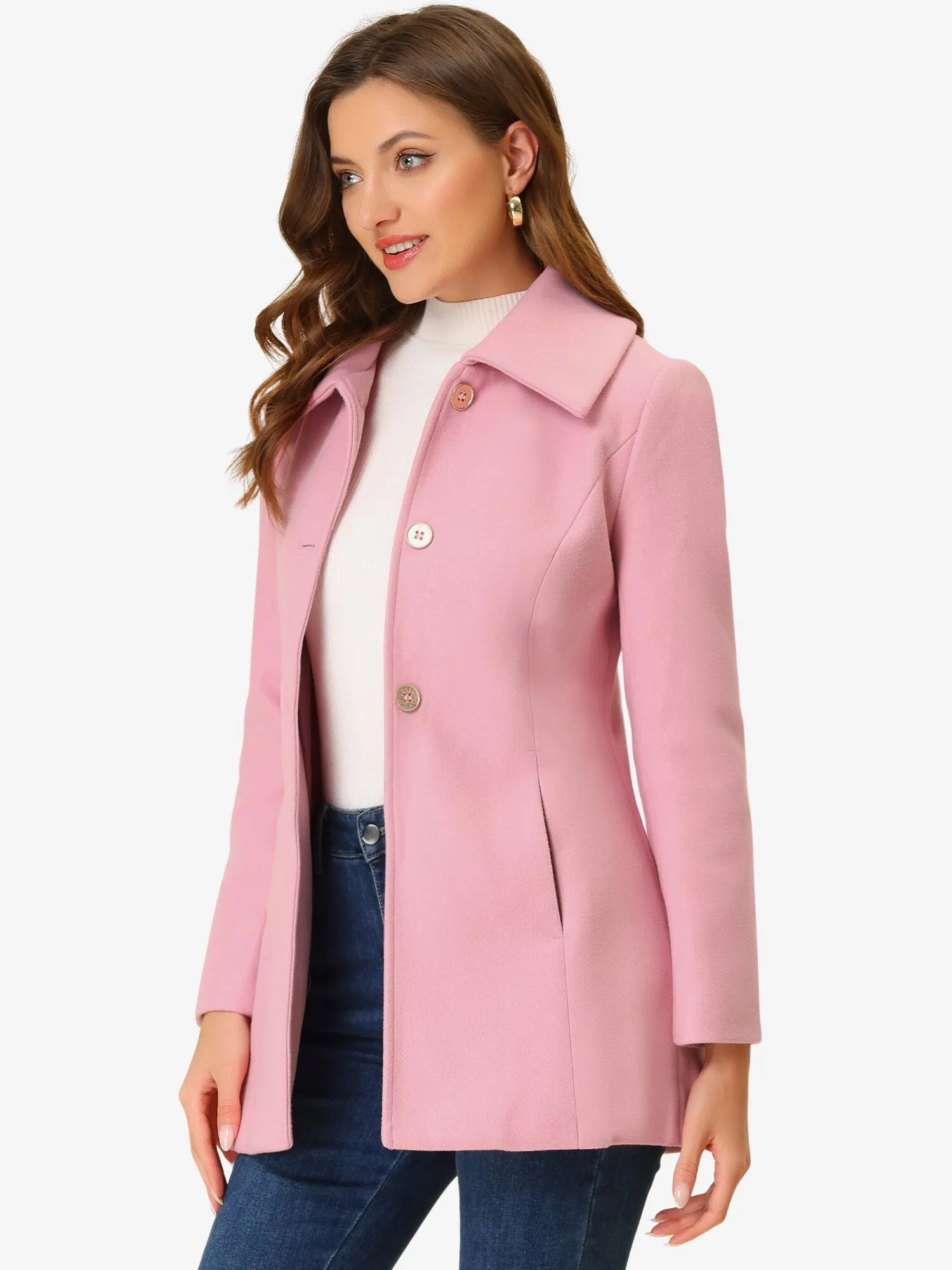 Turn Down Collar Overcoat A-Line Single Breasted Winter Coat sold by Allegra K