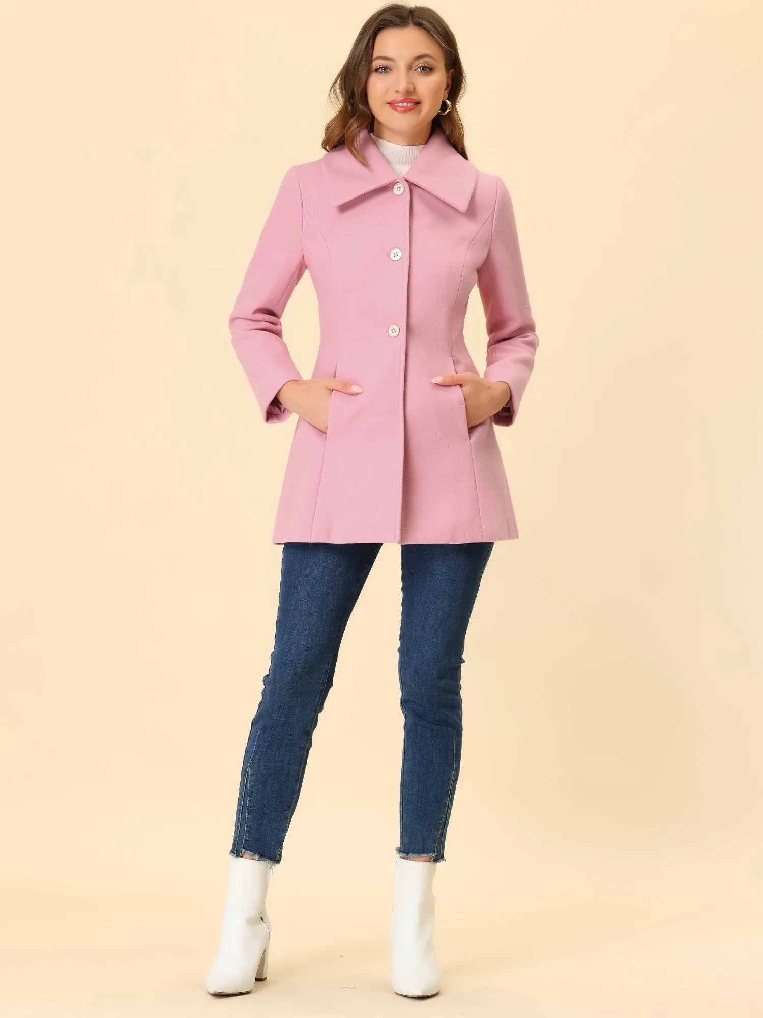 Turn Down Collar Overcoat A-Line Single Breasted Winter Coat sold by Allegra K product image thumbnail 3