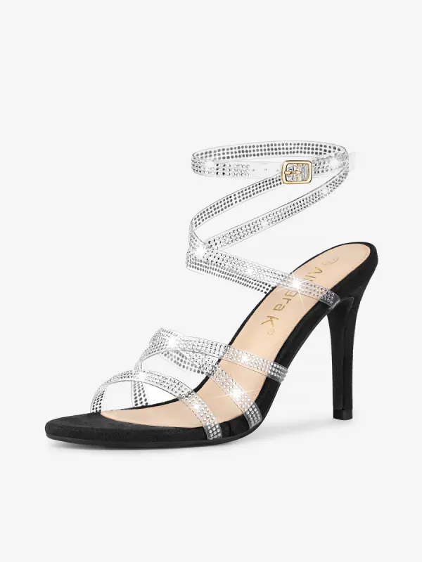 Women's Rhinestone Strappy Ankle Strap Stiletto Heels Sandals sold by Allegra K