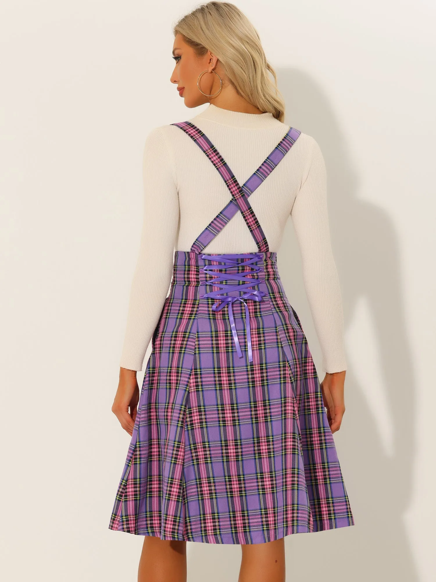 Plaid Overall Tartan Pinafore Suspender Midi Skirt sold by Allegra K product image thumbnail 3