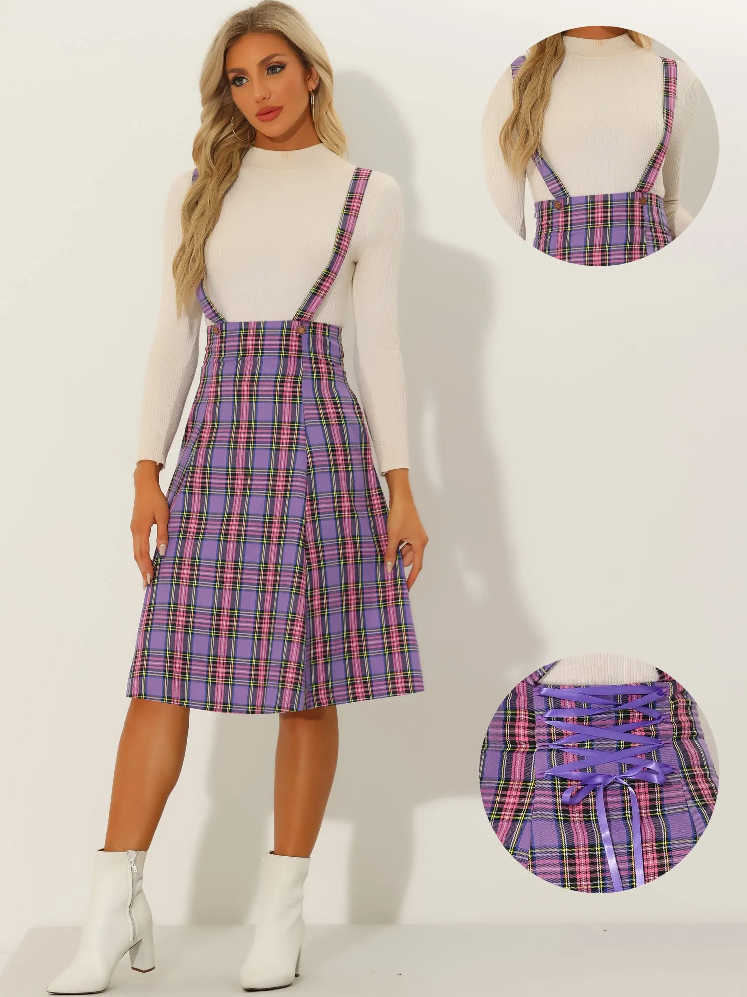 Plaid Overall Tartan Pinafore Suspender Midi Skirt sold by Allegra K product image thumbnail 2
