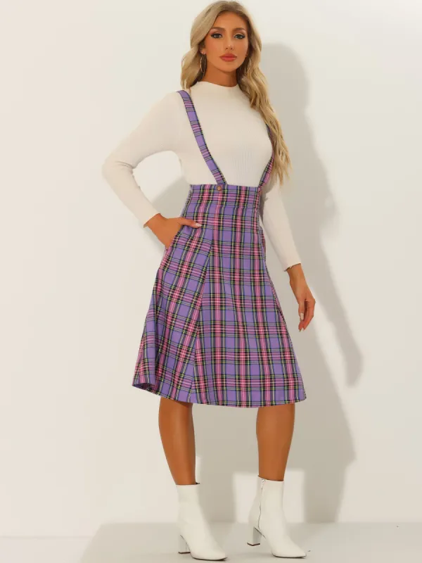 Plaid Overall Tartan Pinafore Suspender Midi Skirt sold by Allegra K