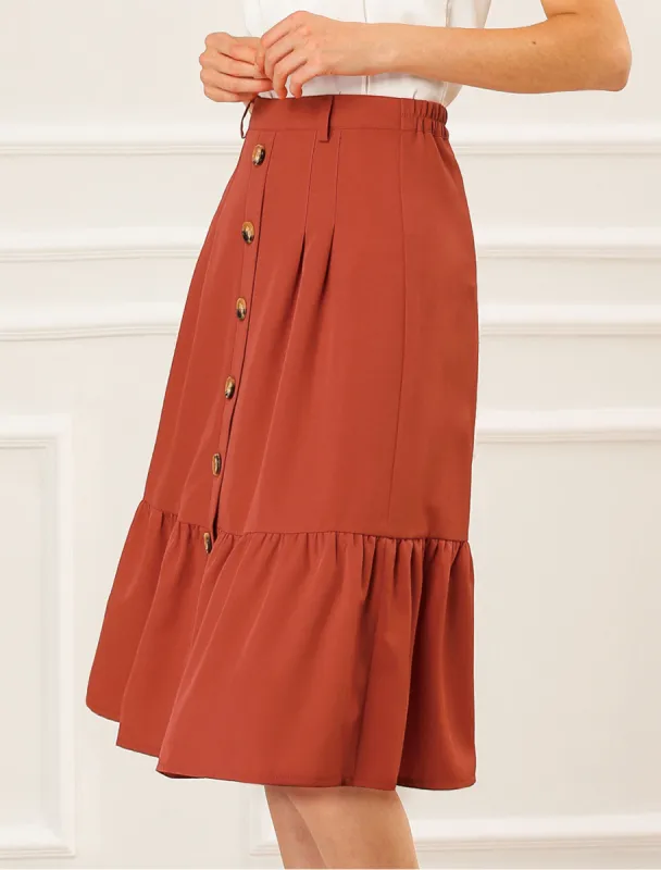 Ruffle Hem Belt High Waist A-Line Flowy Chiffon Pleated Midi Skirt sold by Allegra K