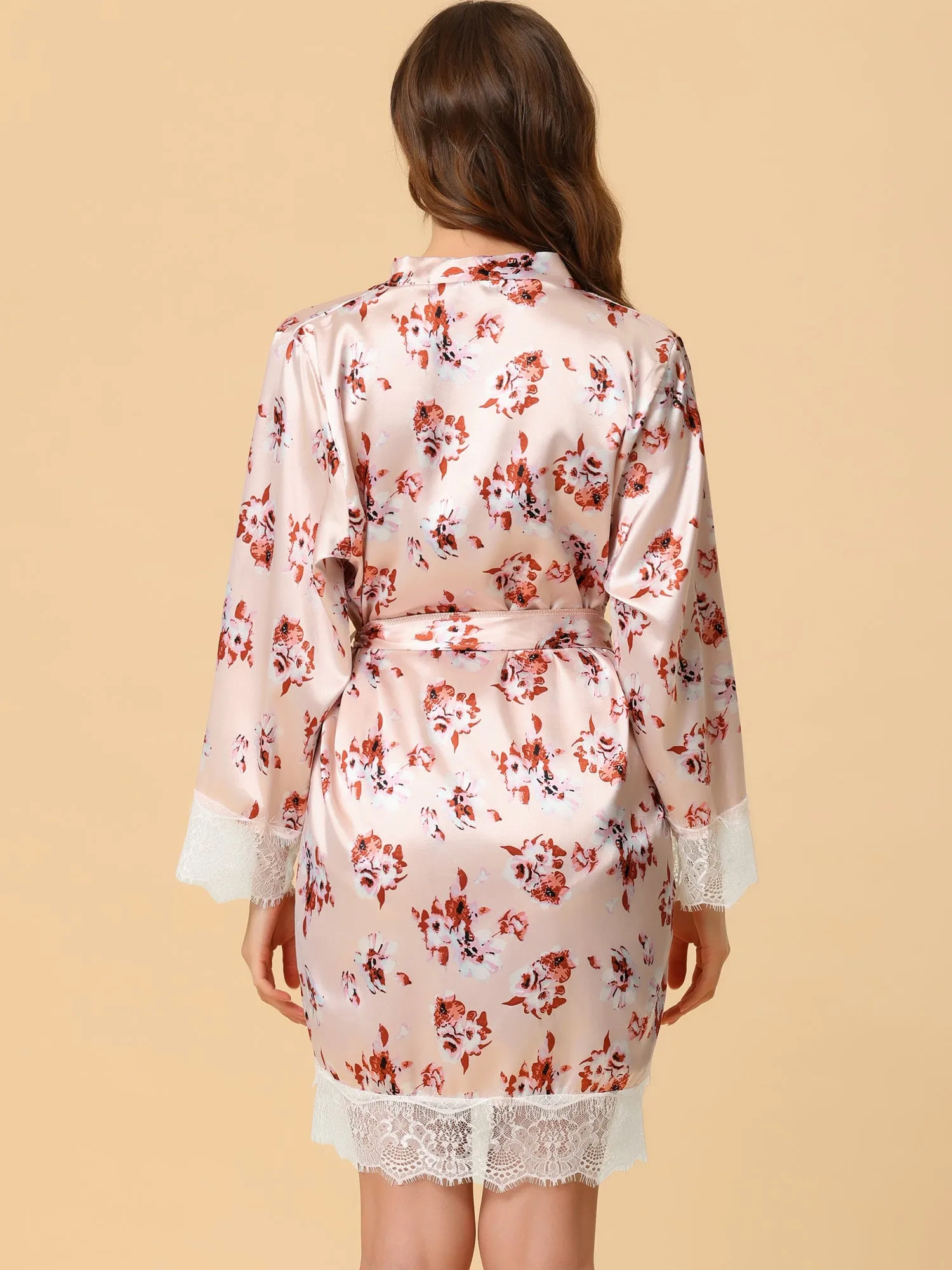 Satin Lounge Cami Top and Shorts Robe Pajama Lingerie Sets sold by Allegra K product image thumbnail 4