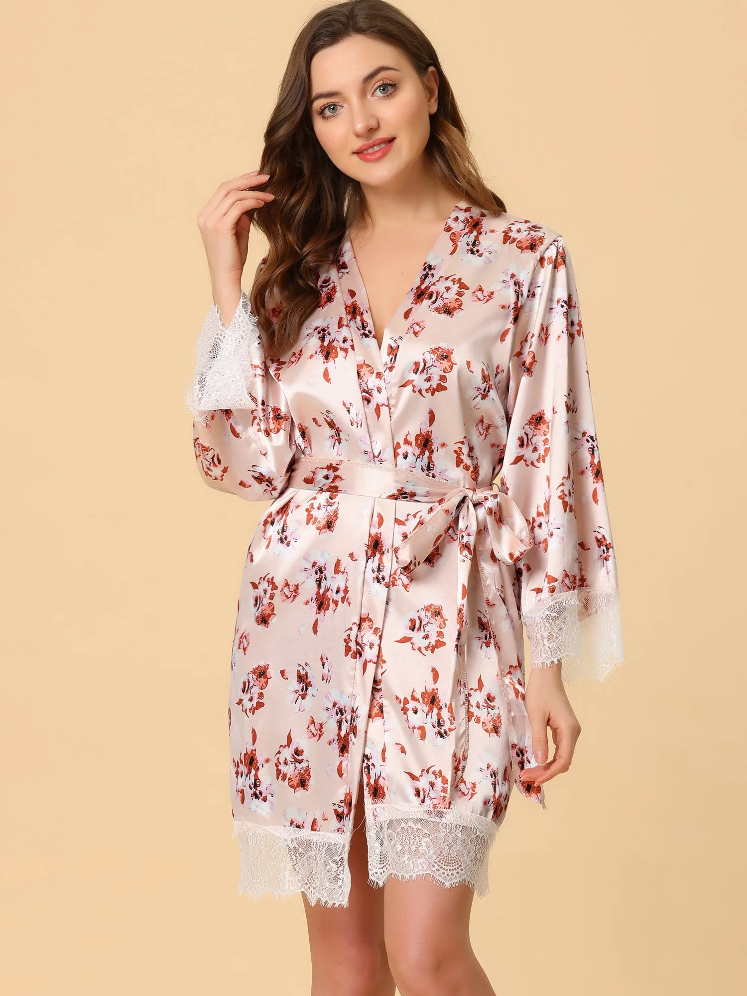 Satin Lounge Cami Top and Shorts Robe Pajama Lingerie Sets sold by Allegra K product image thumbnail 3