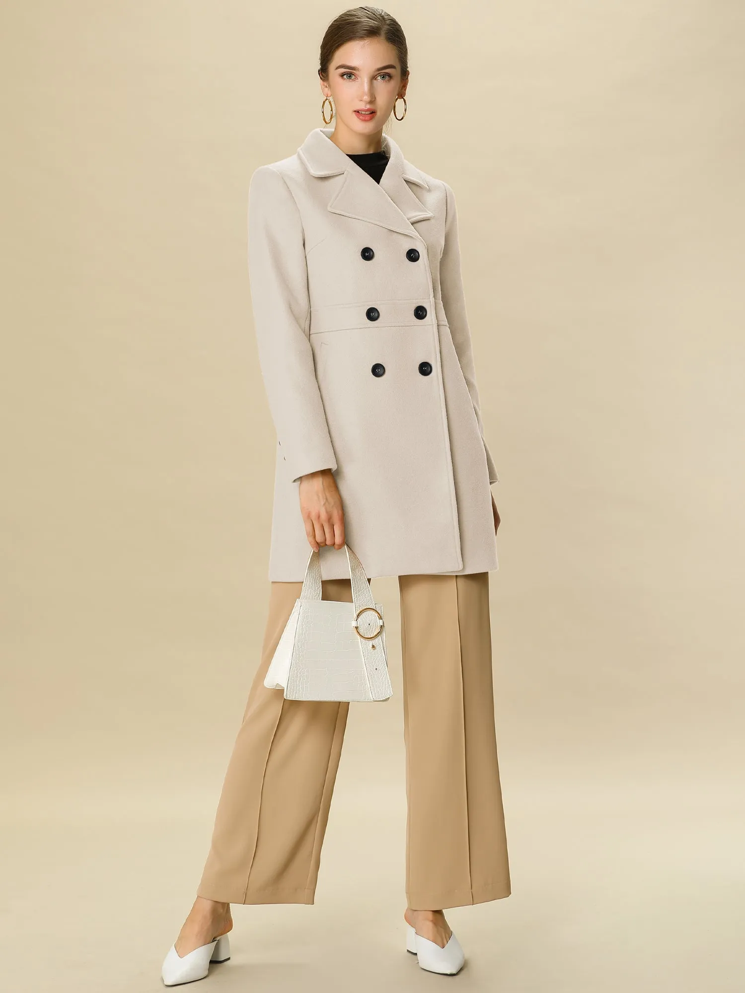 Double Breasted Notched Lapel Long Winter Coat sold by Allegra K product image thumbnail 3