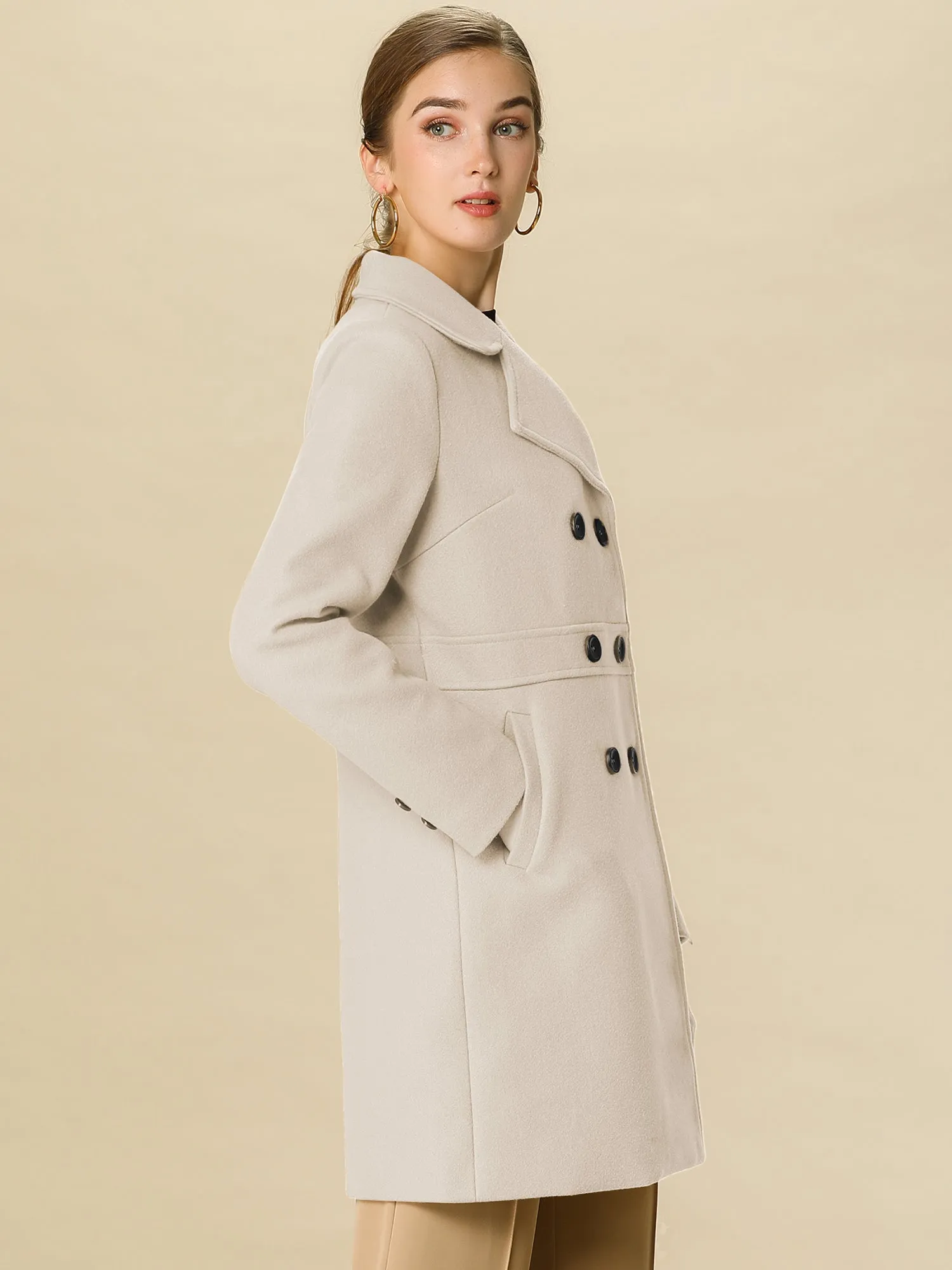 Double Breasted Notched Lapel Long Winter Coat sold by Allegra K product image thumbnail 4