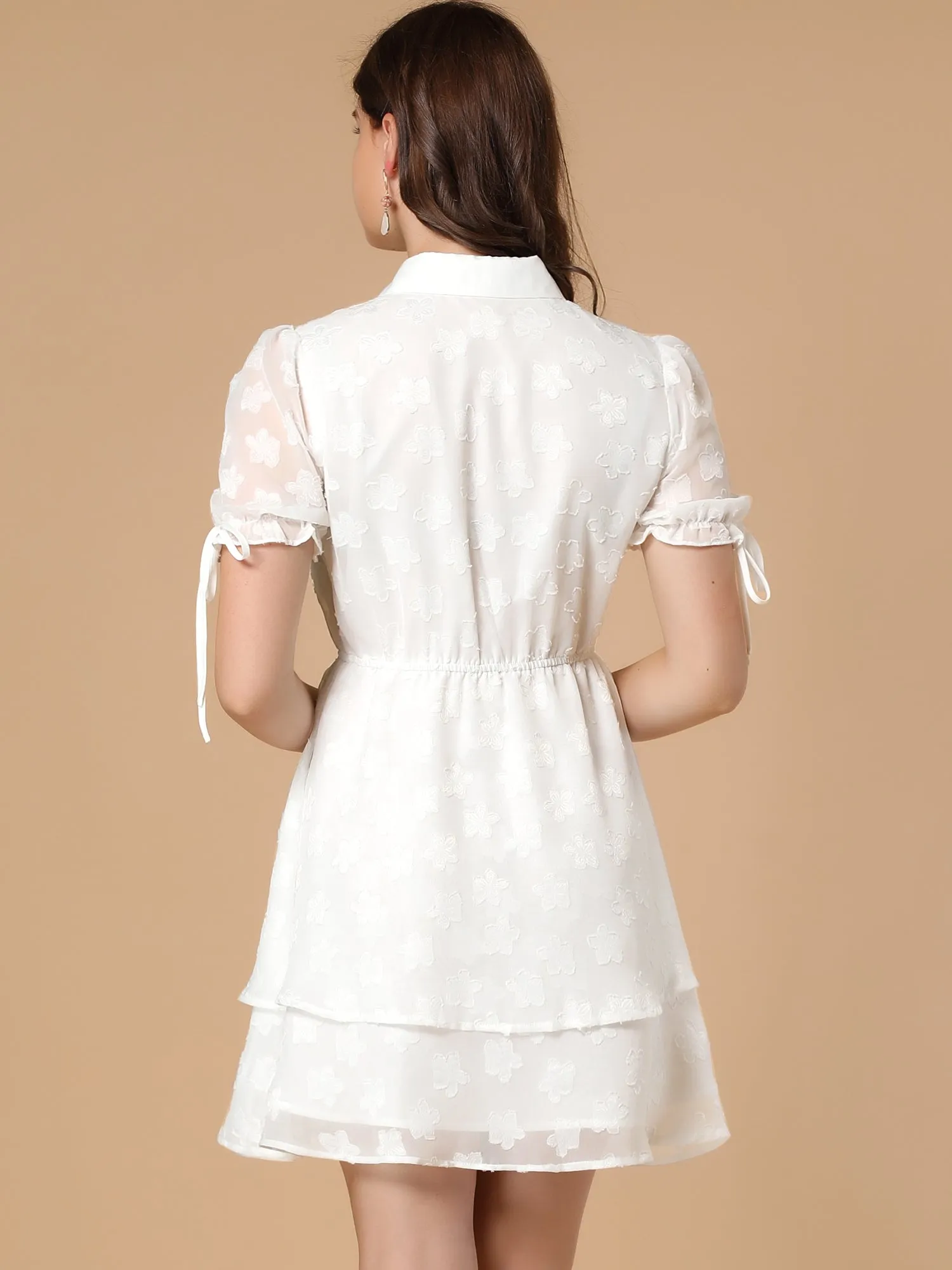 Peter Pan Collar Floral Drawstring Chiffon Layered Dress sold by Allegra K product image thumbnail 4