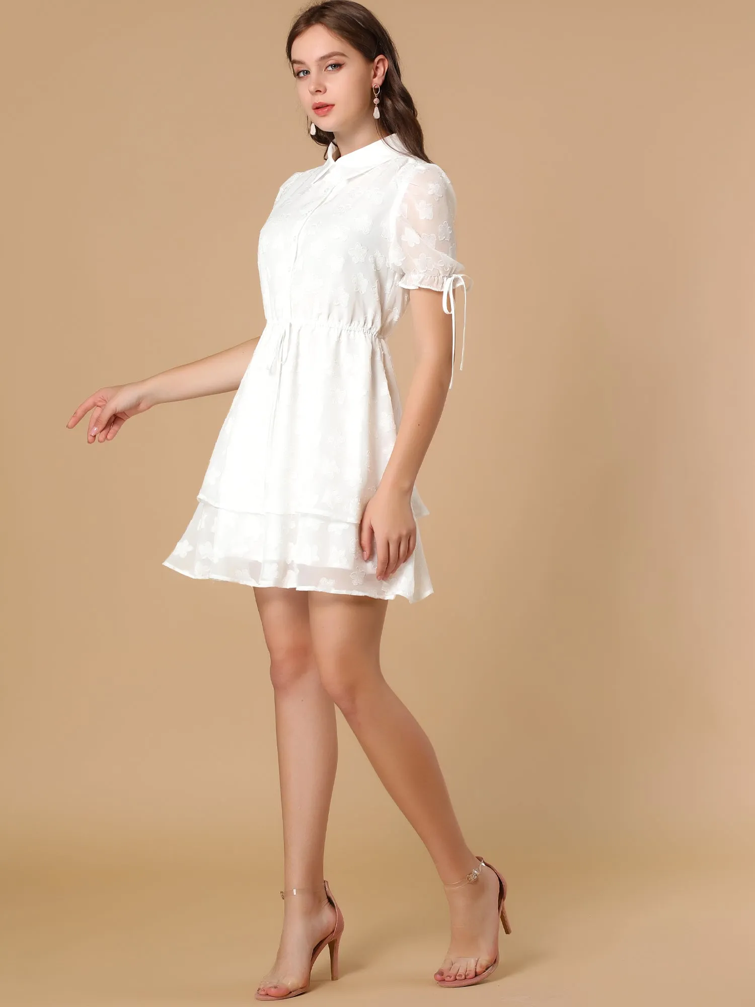 Peter Pan Collar Floral Drawstring Chiffon Layered Dress sold by Allegra K product image thumbnail 3