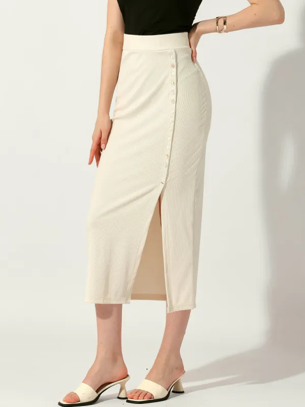 Pencil Basic Skirt Midi Casual Side Split Ribbed Knit Bodycon Skirts sold by Allegra K