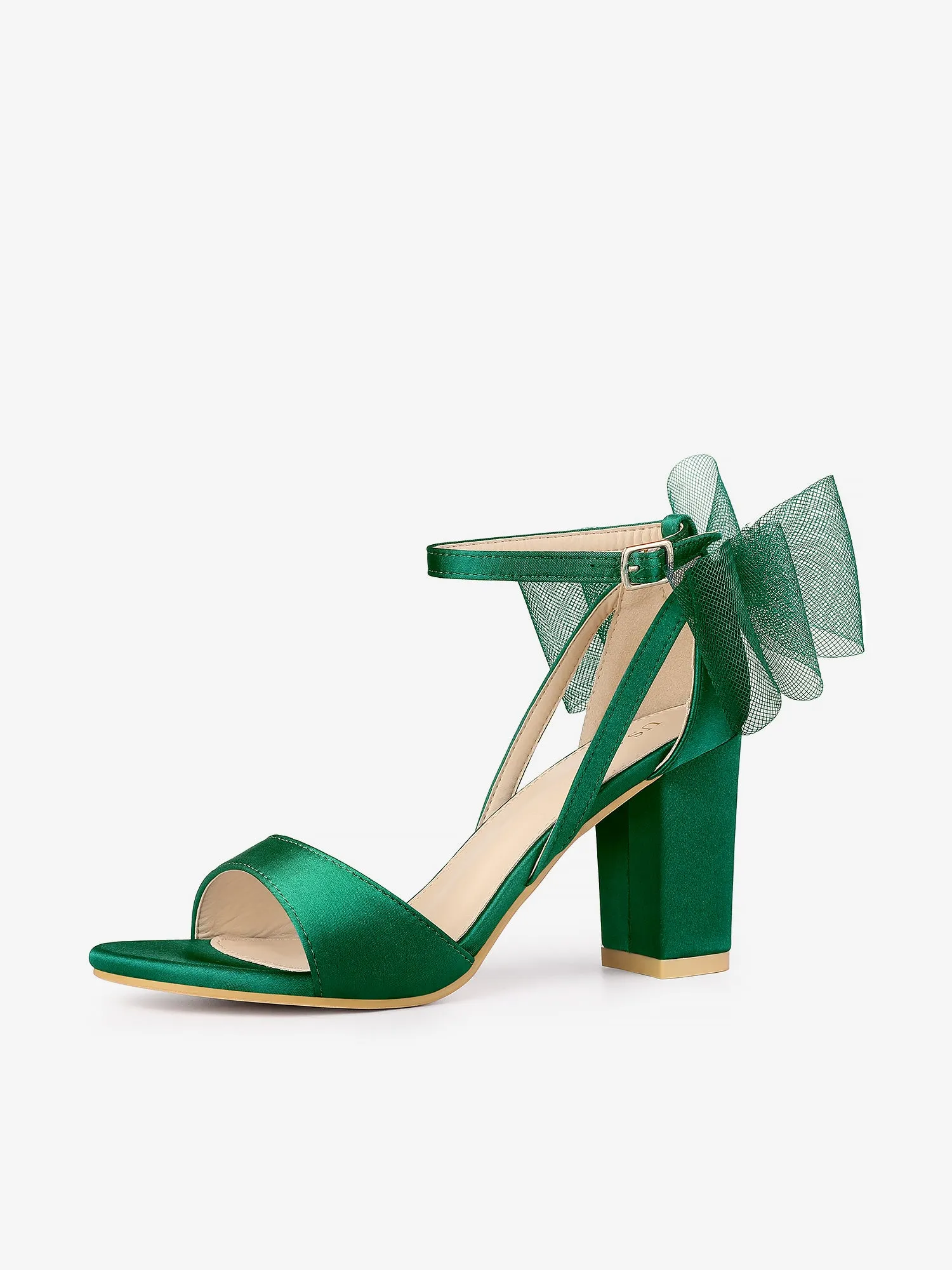 Women's Mesh Bow Ankle Strap Open Toe Chunky Heel Sandals sold by Allegra K