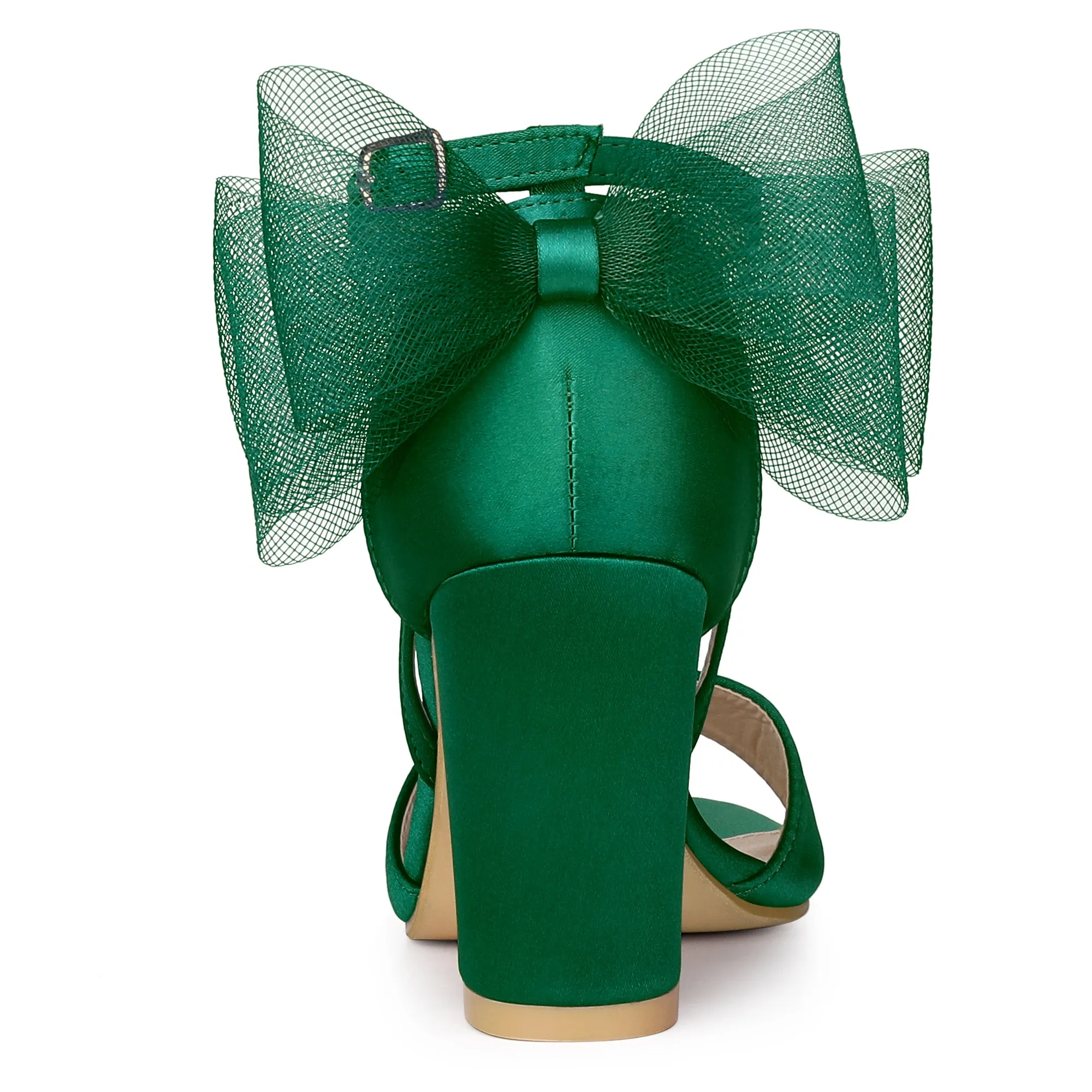 Women's Mesh Bow Ankle Strap Open Toe Chunky Heel Sandals sold by Allegra K product image thumbnail 4