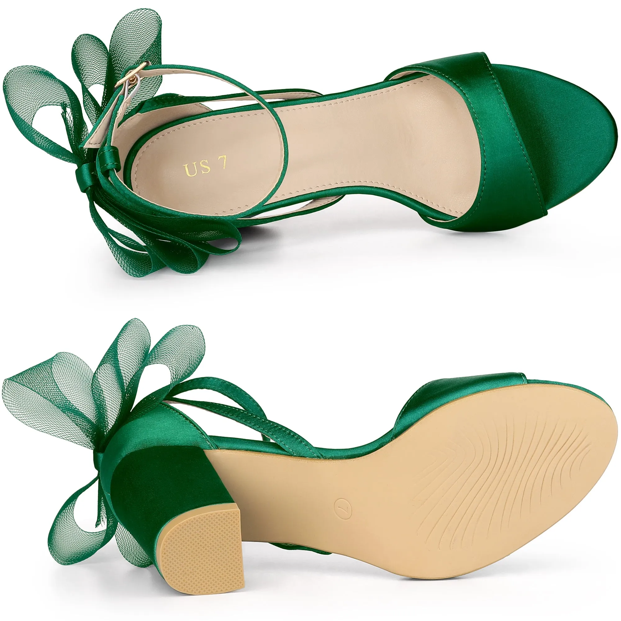 Women's Mesh Bow Ankle Strap Open Toe Chunky Heel Sandals sold by Allegra K product image thumbnail 5