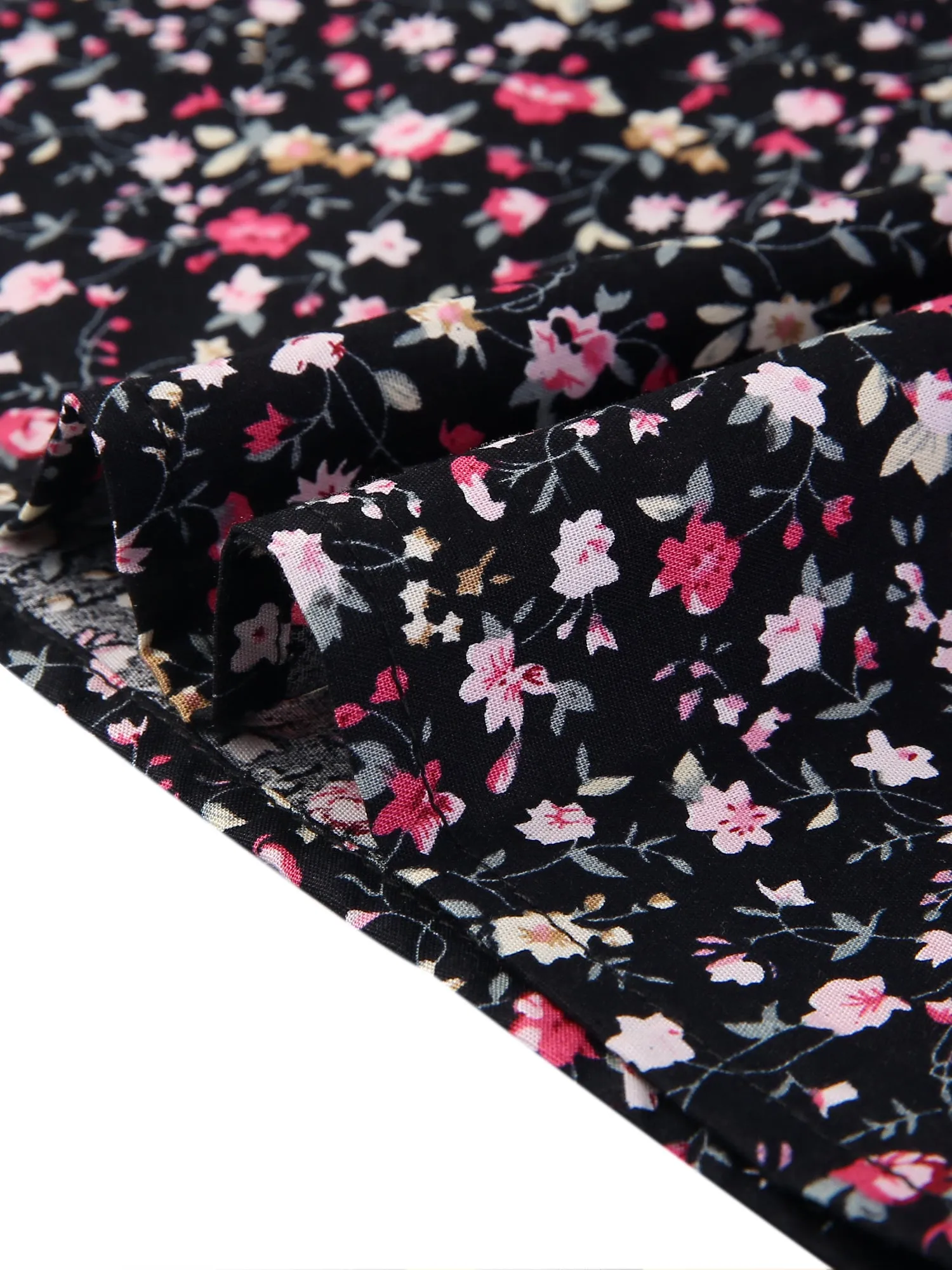 Puff Sleeve Shirt Point Collar Top Button Down Floral Blouse sold by Allegra K product image thumbnail 5