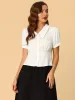 Work Blouse Contrast-Trim Puff Sleeve Peter Pan Collar Shirt Top sold by Allegra K