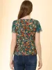 Floral Tops Summer Round Neck Contrast Lace Sleeve Blouse sold by Allegra K