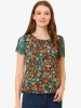 Floral Tops Summer Round Neck Contrast Lace Sleeve Blouse sold by Allegra K