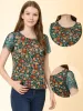Floral Tops Summer Round Neck Contrast Lace Sleeve Blouse sold by Allegra K