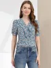 Summer Short Sleeve V Neck Ruffle Floral Button Down Shirt Top sold by Allegra K