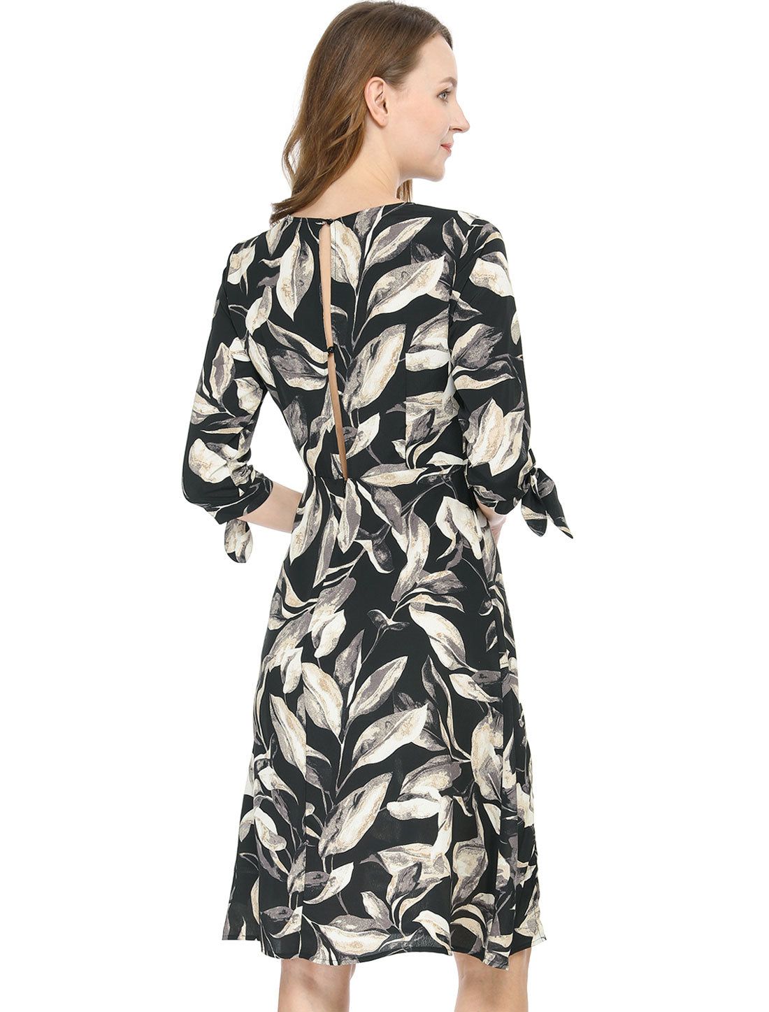 Casual Summer Floral Half Sleeve Side Slit Chiffon Knee Length Dress sold by Allegra K product image thumbnail 4
