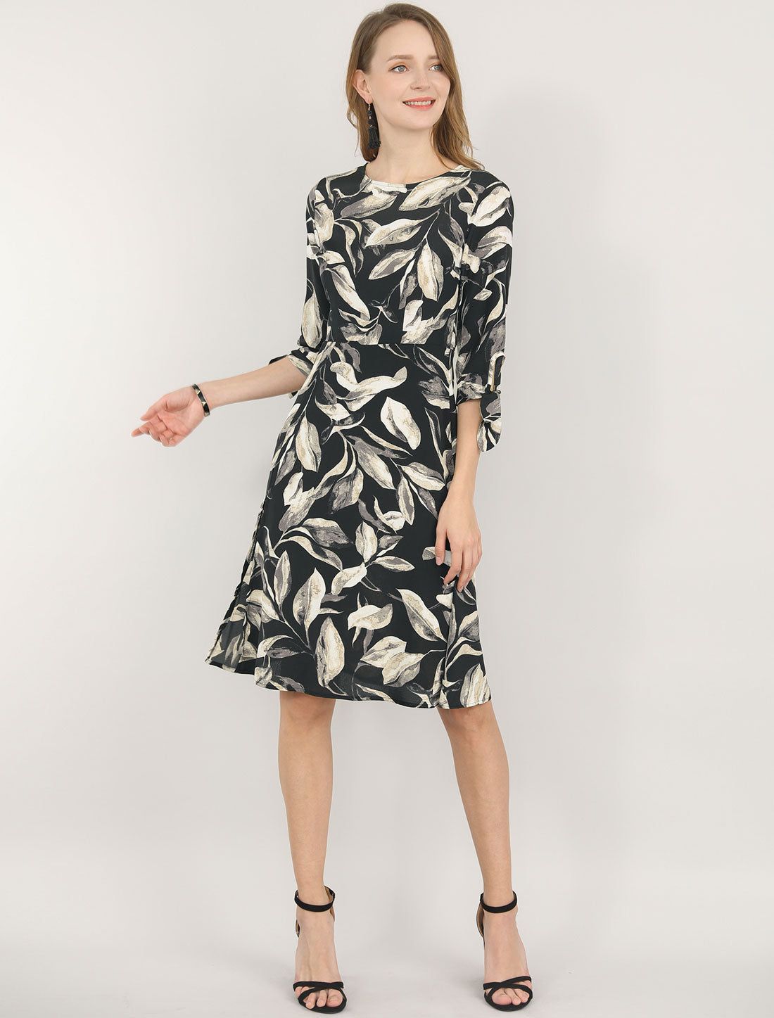 Casual Summer Floral Half Sleeve Side Slit Chiffon Knee Length Dress sold by Allegra K