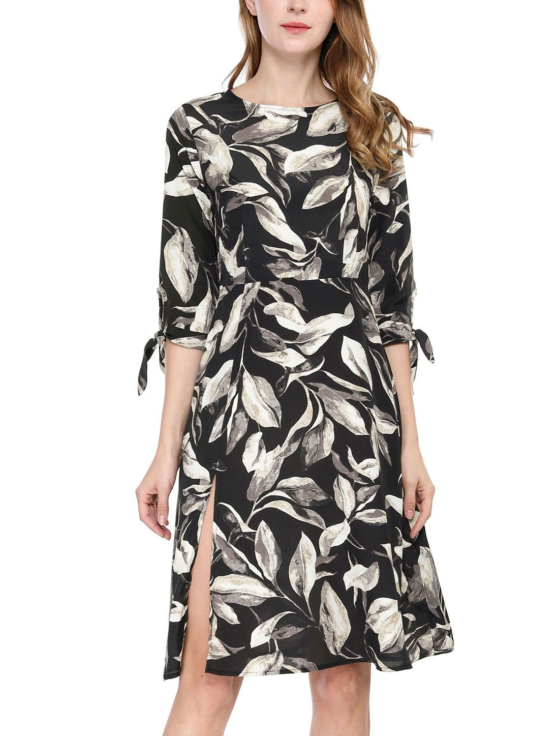 Casual Summer Floral Half Sleeve Side Slit Chiffon Knee Length Dress sold by Allegra K product image thumbnail 2