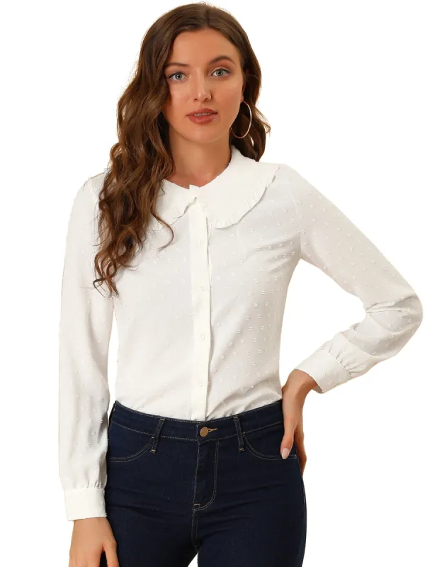 Women's Swiss Dots Long Sleeves Button Front Shirt Peter Pan Collar Blouse sold by Allegra K