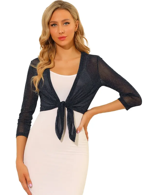 Women's Cardigan Sheer Sparkle Metallic Glitter Open Front Shrug Tops sold by Allegra K
