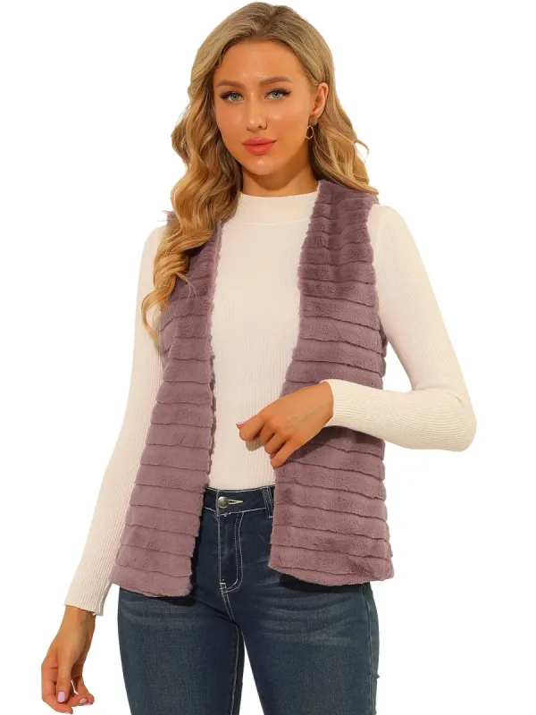 Women's Fashion Faux Fur Vest Casual Sleeveless Fluffy Open Front Jacket sold by Allegra K