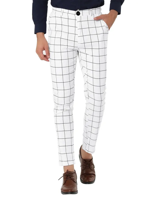 Men's Dress Plaid Slim Fit Flat Front Business Pants with Pockets sold by Allegra K