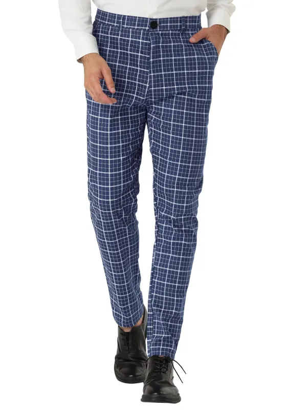 Men's Business Pants Checked Printed Slim Fit Flat Front Plaid Dress Trousers sold by Allegra K