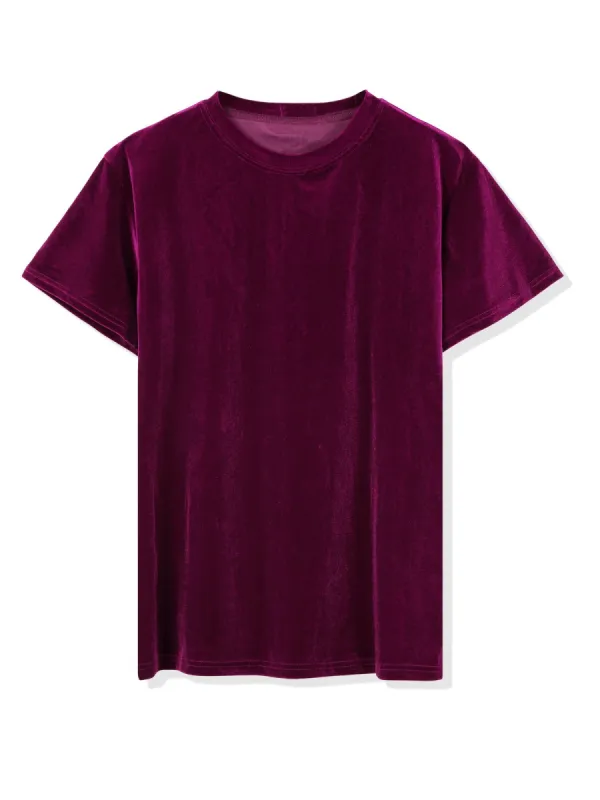 Men's Summer Casual Crew Neck Solid Color Short Sleeves Velvet T-shirt sold by Allegra K