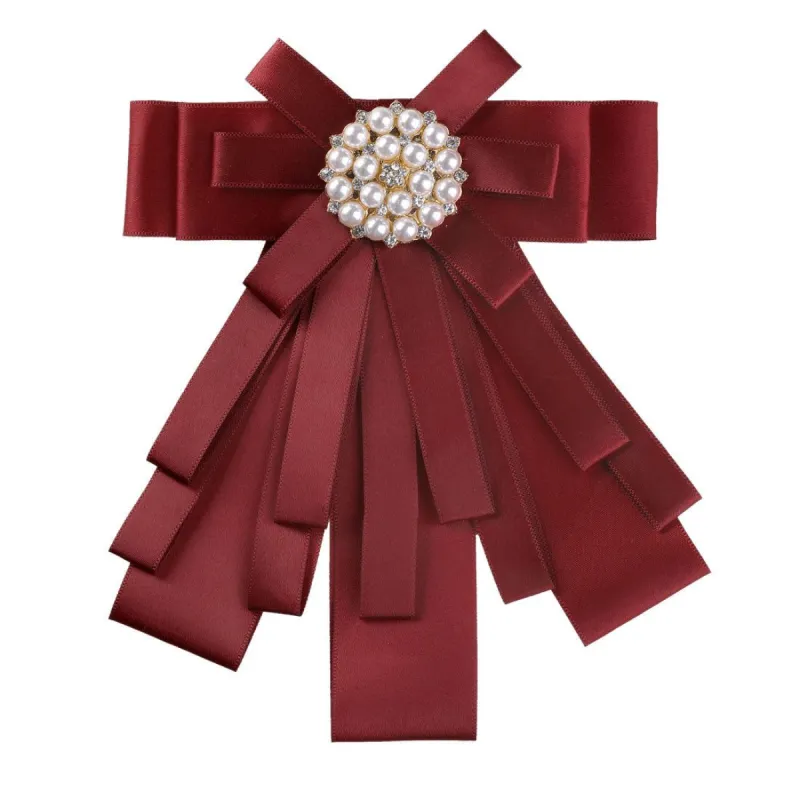 Women's Pre-tied Pin Neck Tie Ribbon Bowknot Beads Party Bow Brooch made by Allegra K