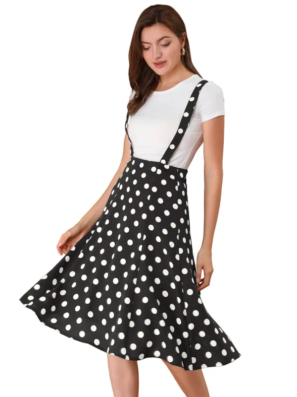 Women's Polka Dots Pinafore Overall Dress Vintage Flared Suspender Skirts sold by Allegra K