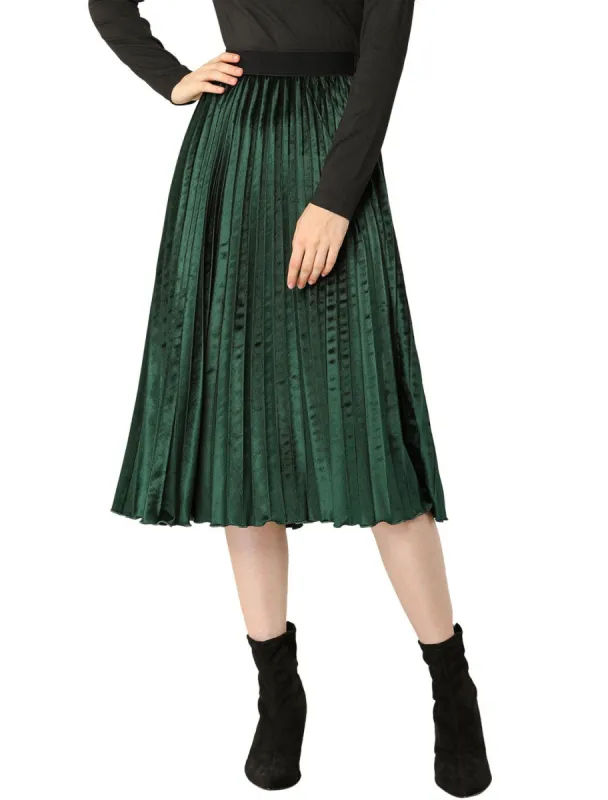 Women's High Elastic Waist Velvet Pleated Swing Midi Skirt sold by Allegra K