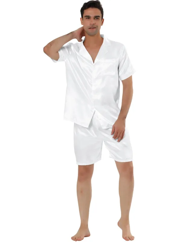 Men's Summer Satin Pajama Sets Short Sleeve Nightwear Top and Pants Loungewear Soft Sleepwears sold by Allegra K