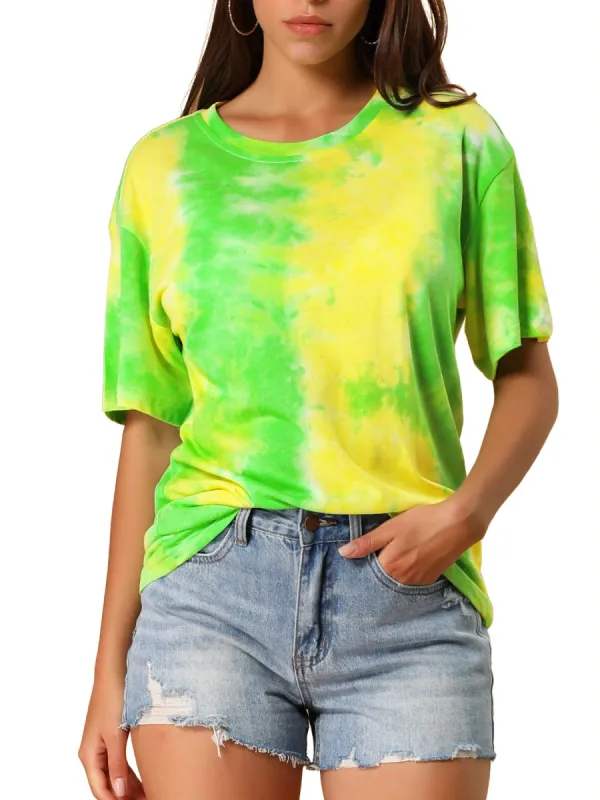 Women's Plus Size Tie Dye T Shirts Summer Short Sleeves Casual Tops made by Allegra K