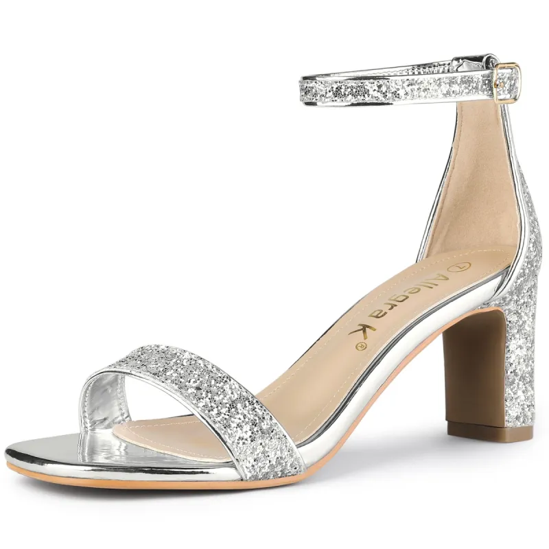 Women's Glitter Ankle Strap Chunky Heeled Sandals sold by Allegra K