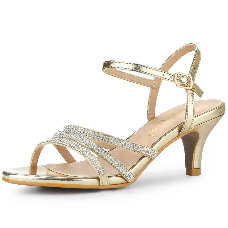 Women's Ankle Strap Rhinestone Kitten Heel Sandals sold by Allegra K