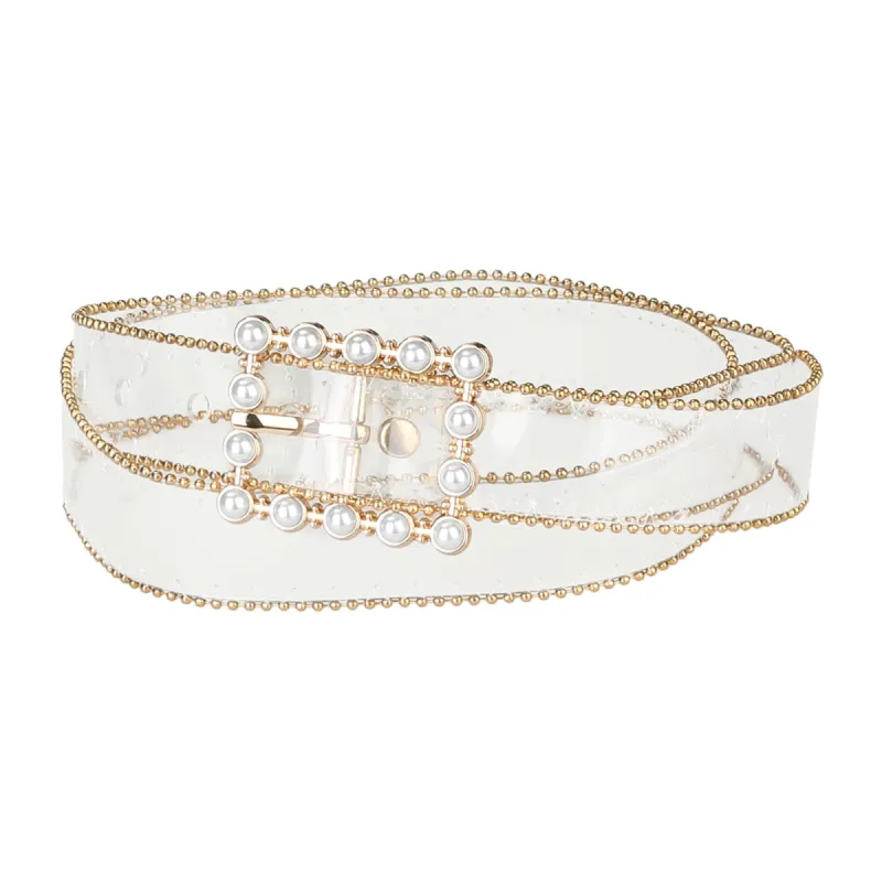 Ladies Clear Waist Belts for Jeans Trousers Transparent Belts Rectangle Buckle sold by Allegra K